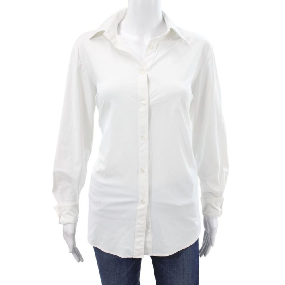 Ameliora Women Basic Button Up Collared Long Sleeve White Size M